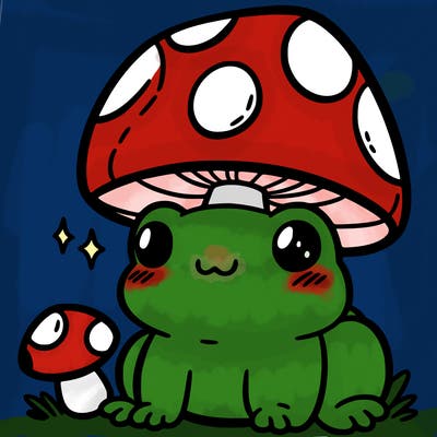 a cute frog with a mushroom hat