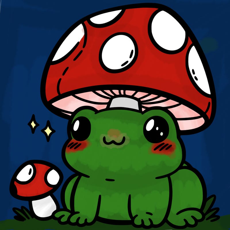 a cute frog with a mushroom hat