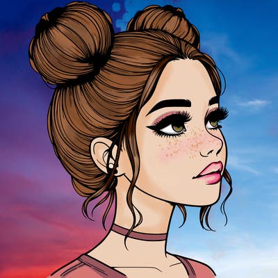 realistic girl with buns on the top of her head