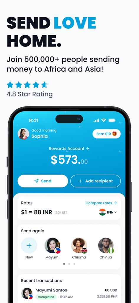 NALA Send Money Globally - NALA mobile app interface displaying international money transfer features and exchange rates