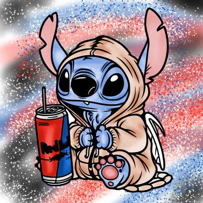 stitch a hoodie and redbull