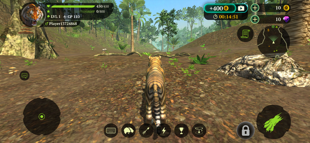 三人称視点RPGで緑豊かなジャングル環境を歩くリアルな3Dトラ