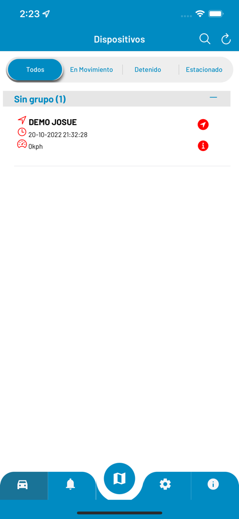 PERUGLOBAL GPS - PERUGLOBAL GPS app showing the list of tracked devices and vehicle status