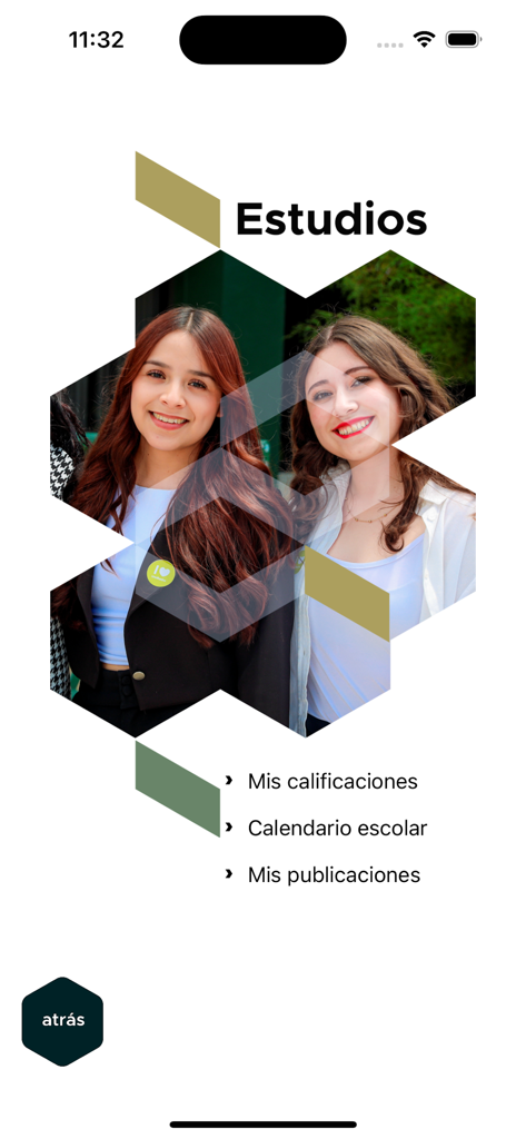 UAEMex App Estudios Menü für Noten und Schulkalender