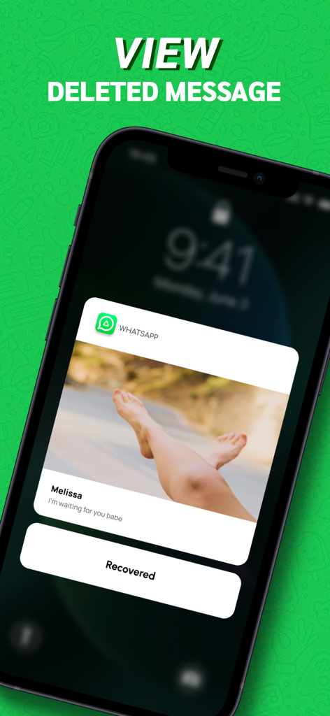 Ware: Recover Deleted Messages - Uma tela de smartphone exibindo uma mensagem recuperada do WhatsApp com uma foto anexada