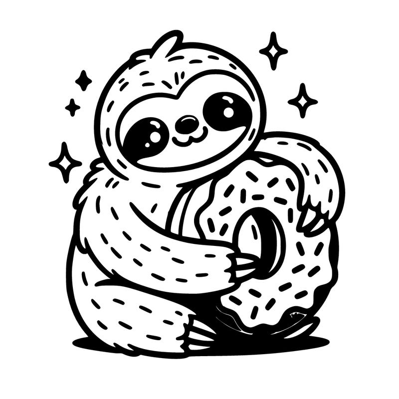 sloth cuddling a donut