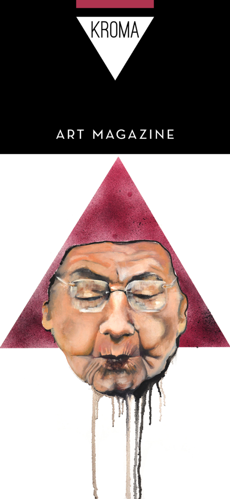 KROMA Magazine - KROMA Art Magazine interface featuring a contemporary watercolor portrait of a man with glasses