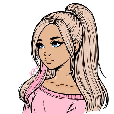 realistic girl with a high ponytail