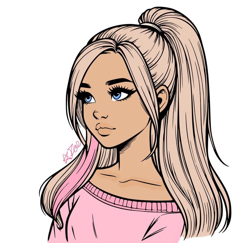 realistic girl with a high ponytail