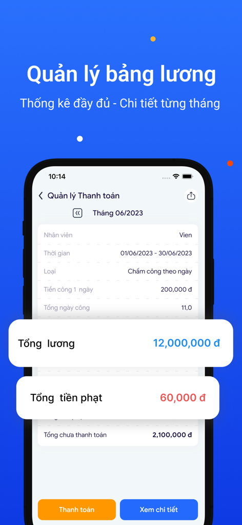 Schermata mobile dell'app AtWork che mostra la gestione mensile delle buste paga e le statistiche salariali per un dipendente.