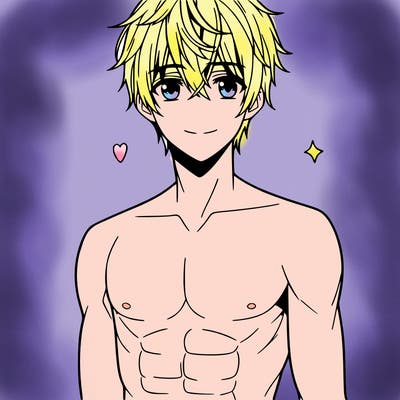 anime man with abs and a soft smile