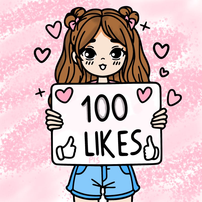 girl holding a sign saying 100 likes