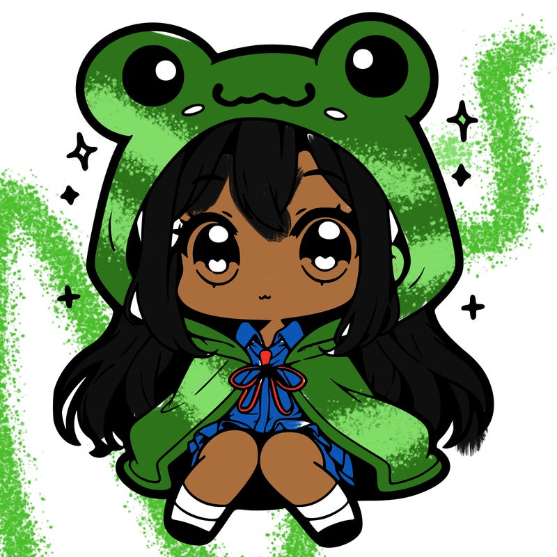 chibi girl with frog hoodie
