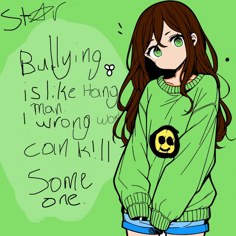 manga teen girl  in a sweater and baggy pants