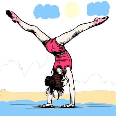 realistic gymnastic hand stand girl in four splits