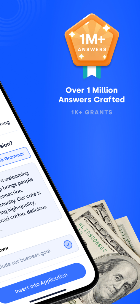 Skip app interface showing AI-generated answers for business grant applications