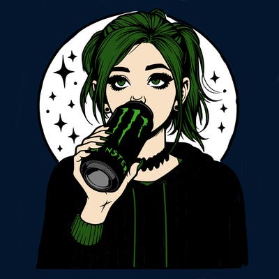 realistic girl drinking monster energy drink