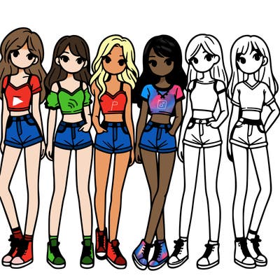 a group of girls wearing crop tops and shorts