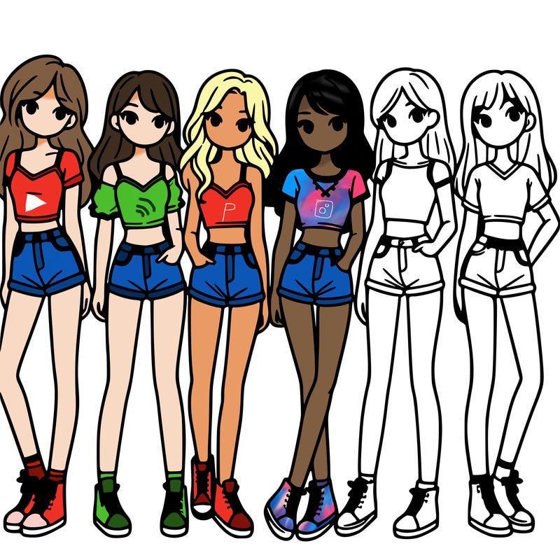 a group of girls wearing crop tops and shorts