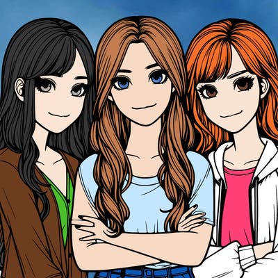 group of three realistic girls
