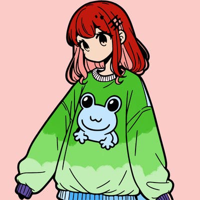 girl wearing frogging sweatshirt