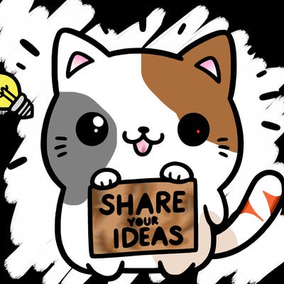a cute cat saying share your ideas