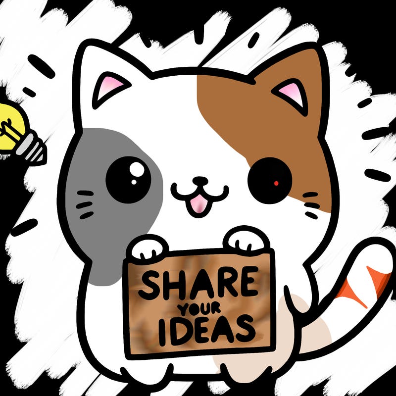 a cute cat saying share your ideas