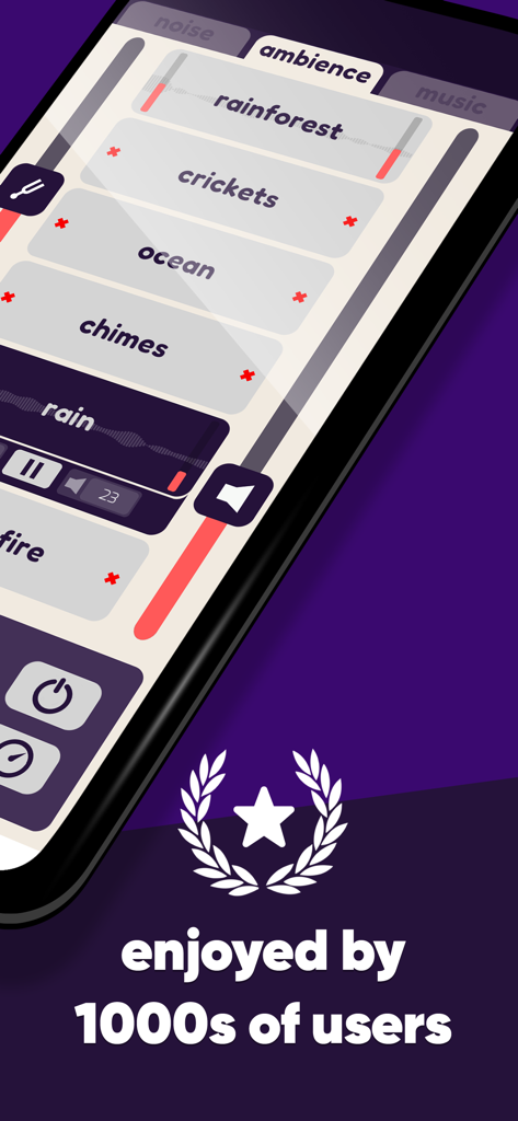 Fan App - Sleep Aid - Interface of the Fan App showing a list of ambient sleep sounds including rainforest, crickets, and ocean.
