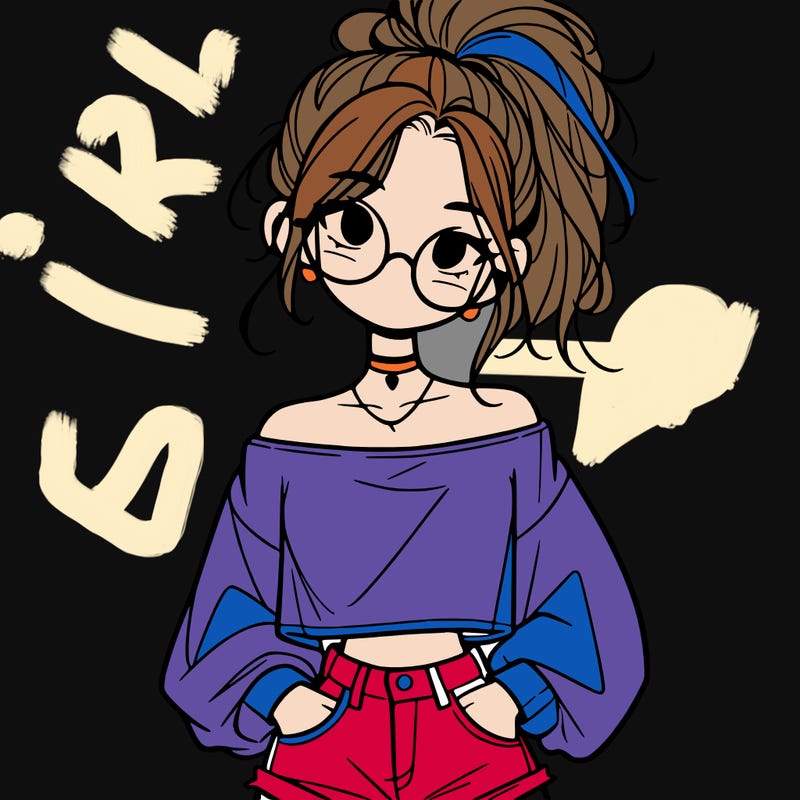 girl with a messy ponytail glasses a baggy crop top and jean shorts