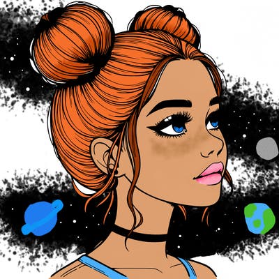 realistic girl with buns on the top of her head