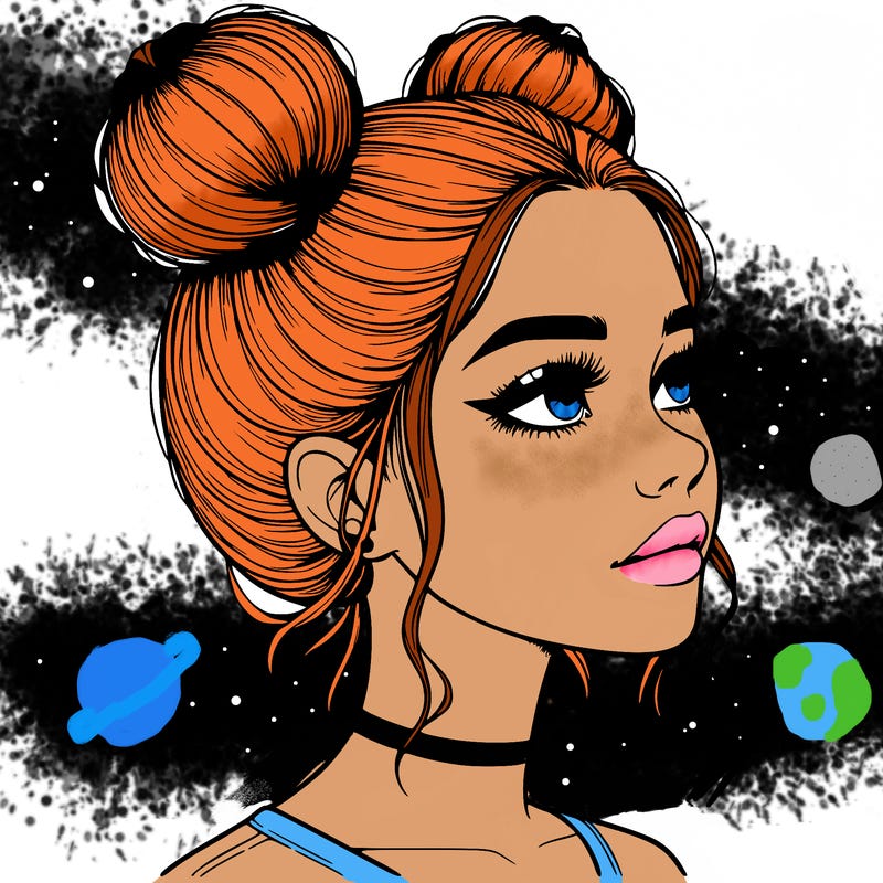 realistic girl with buns on the top of her head