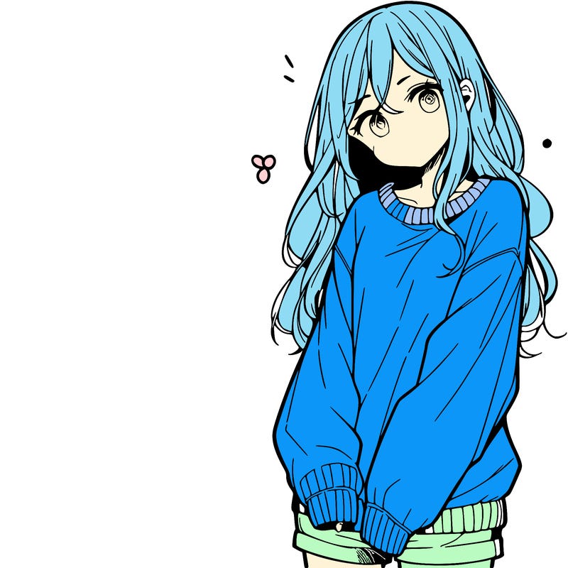 manga teen girl  in a sweater and baggy pants