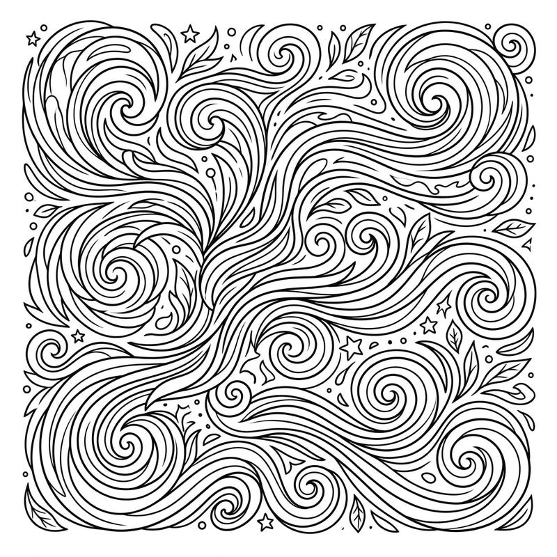 Embark on a captivating coloring adventure with this unique psychedelic wind design. Its intricate swirls and organic shapes offer a mesmerizing challenge perfect for imaginative teens.