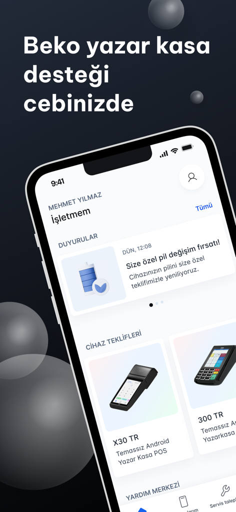 fito - Fito app interface displaying Beko POS terminal offers and business support features