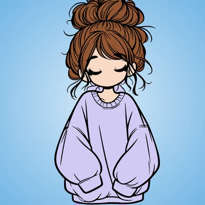 girl with baggy sweatshirt and messy bun
