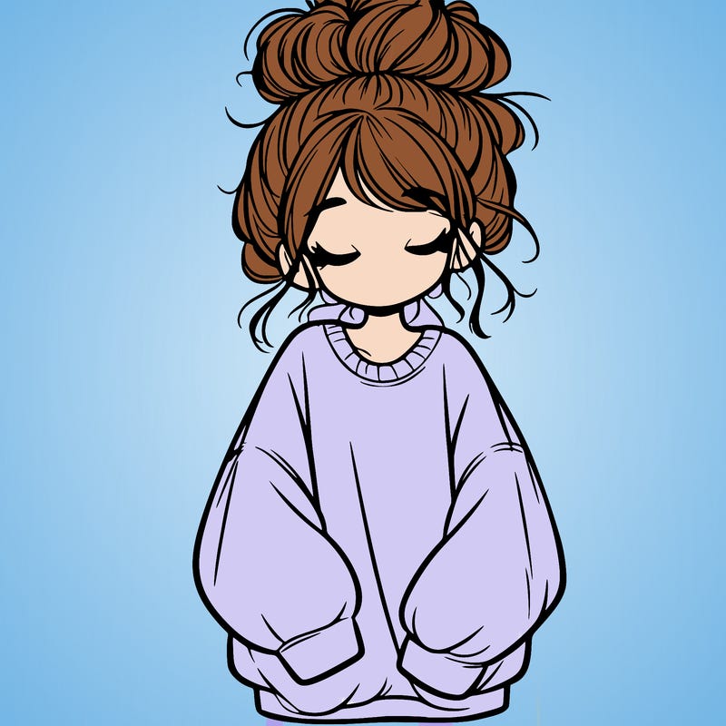 girl with baggy sweatshirt and messy bun