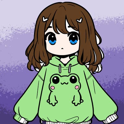 girl wearing frogging sweatshirt