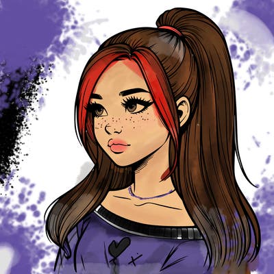 realistic girl with a high ponytail