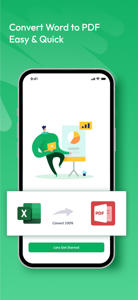 XLS Sheet: XLS Viewer & Editor - XLS Sheet app interface showing a feature to convert Excel spreadsheets to PDF documents with a simple one-click process.