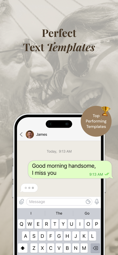 Affemity: Relationship Coach - Screenshot dell'app Affemity che mostra modelli di testo relazionali per la comunicazione negli appuntamenti