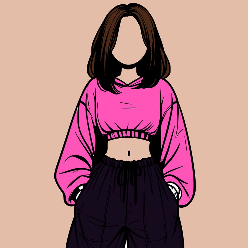 realistic girl faceless with baggy pants and a crop top