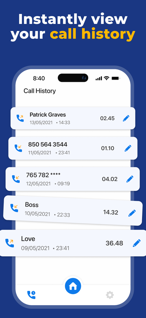 Tapeacall Pro Call Recorder - Interface of the TapeACall Pro app showing a list of recorded calls with names dates and durations