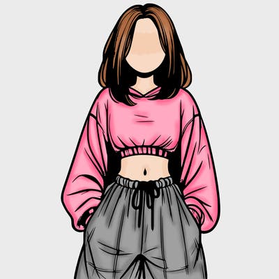 realistic girl faceless with baggy pants and a crop top