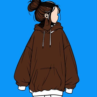 realistic girl with a oversized sweatshirt on and a bun