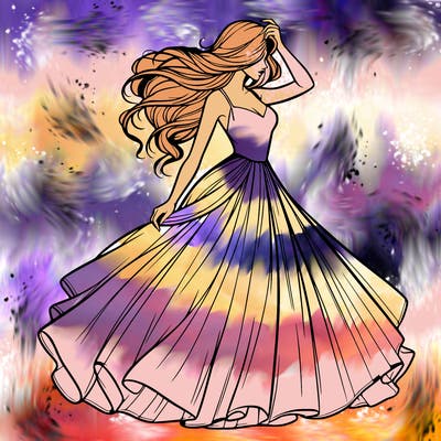 realistic woman with dress flowing in the wind