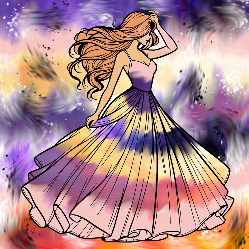 realistic woman with dress flowing in the wind