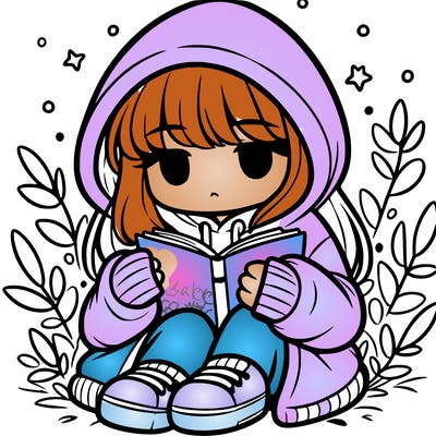 girl in oversized hoodie reading a book