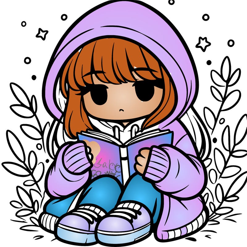 girl in oversized hoodie reading a book