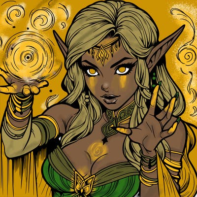 realistic scary beautiful elf sorceress casting spell