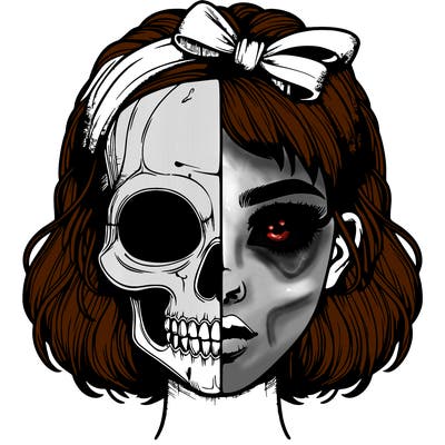 realistic girl with half skull mask